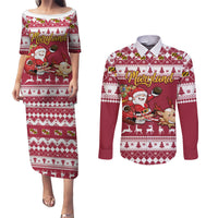 Custom Maryland Christmas Couples Matching Puletasi Dress and Long Sleeve Button Shirt Santa Claus Riding A Reindeer - Wonder Print Shop