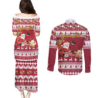 Custom Maryland Christmas Couples Matching Puletasi Dress and Long Sleeve Button Shirt Santa Claus Riding A Reindeer - Wonder Print Shop