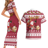 Custom Maryland Christmas Couples Matching Short Sleeve Bodycon Dress and Hawaiian Shirt Santa Claus Riding A Reindeer - Wonder Print Shop