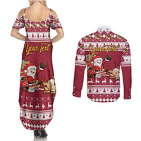 Custom Maryland Christmas Couples Matching Summer Maxi Dress and Long Sleeve Button Shirt Santa Claus Riding A Reindeer - Wonder Print Shop
