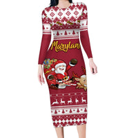 Custom Maryland Christmas Family Matching Long Sleeve Bodycon Dress and Hawaiian Shirt Santa Claus Riding A Reindeer - Wonder Print Shop