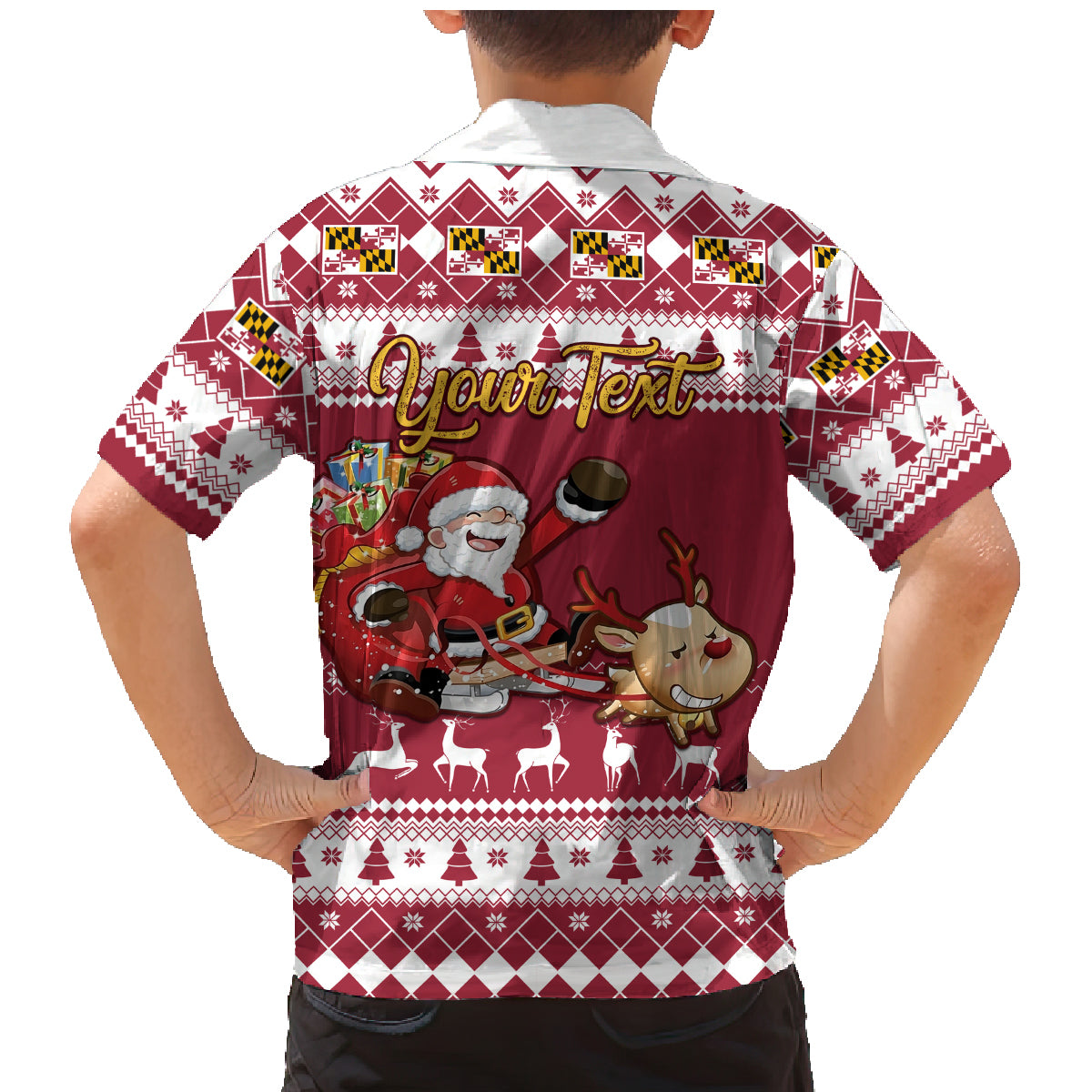 Custom Maryland Christmas Family Matching Mermaid Dress and Hawaiian Shirt Santa Claus Riding A Reindeer - Wonder Print Shop