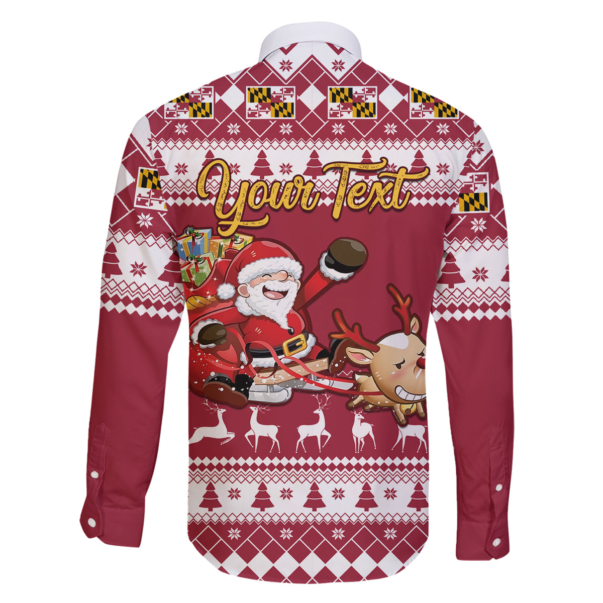 Custom Maryland Christmas Family Matching Mermaid Dress and Hawaiian Shirt Santa Claus Riding A Reindeer - Wonder Print Shop