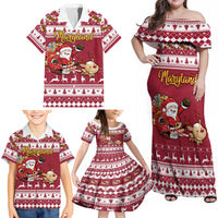 Custom Maryland Christmas Family Matching Off Shoulder Maxi Dress and Hawaiian Shirt Santa Claus Riding A Reindeer - Wonder Print Shop