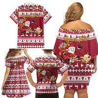 Custom Maryland Christmas Family Matching Off Shoulder Short Dress and Hawaiian Shirt Santa Claus Riding A Reindeer - Wonder Print Shop
