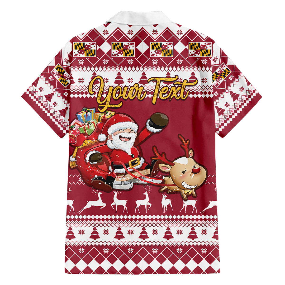 Custom Maryland Christmas Family Matching Off Shoulder Short Dress and Hawaiian Shirt Santa Claus Riding A Reindeer - Wonder Print Shop