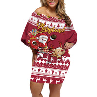 Custom Maryland Christmas Family Matching Off Shoulder Short Dress and Hawaiian Shirt Santa Claus Riding A Reindeer - Wonder Print Shop