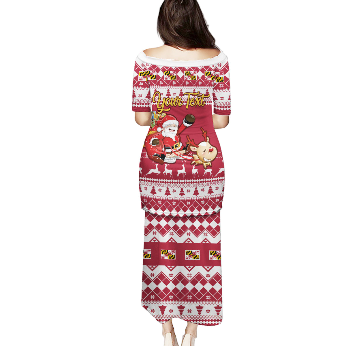 Custom Maryland Christmas Family Matching Puletasi Dress and Hawaiian Shirt Santa Claus Riding A Reindeer - Wonder Print Shop