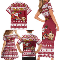 Custom Maryland Christmas Family Matching Short Sleeve Bodycon Dress and Hawaiian Shirt Santa Claus Riding A Reindeer - Wonder Print Shop
