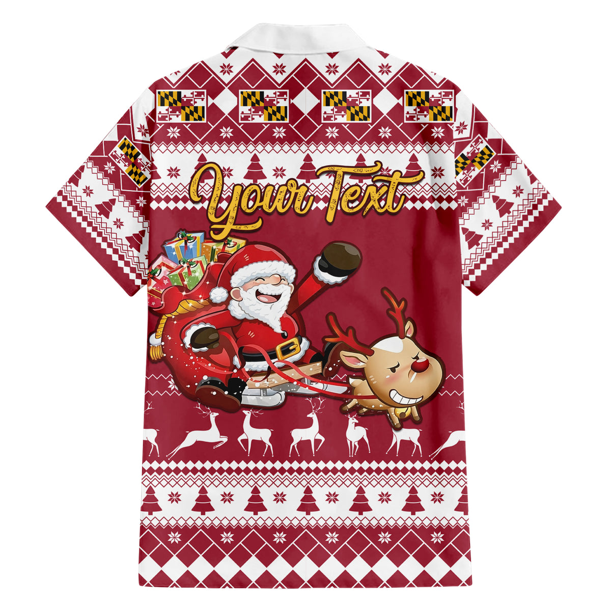 Custom Maryland Christmas Family Matching Short Sleeve Bodycon Dress and Hawaiian Shirt Santa Claus Riding A Reindeer - Wonder Print Shop