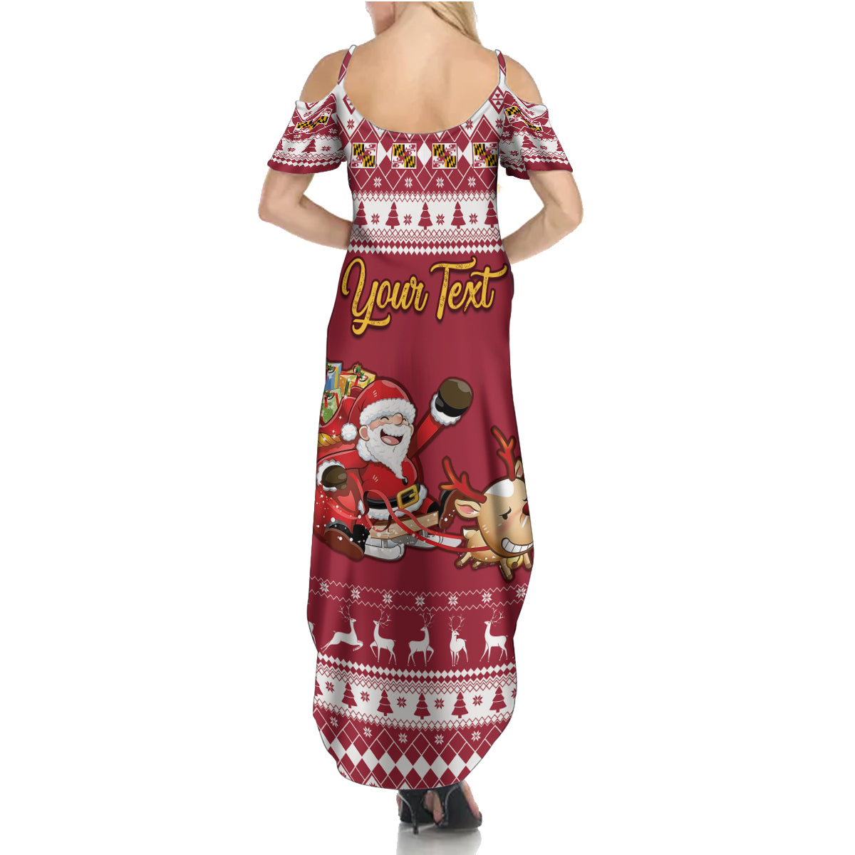 Custom Maryland Christmas Family Matching Summer Maxi Dress and Hawaiian Shirt Santa Claus Riding A Reindeer - Wonder Print Shop