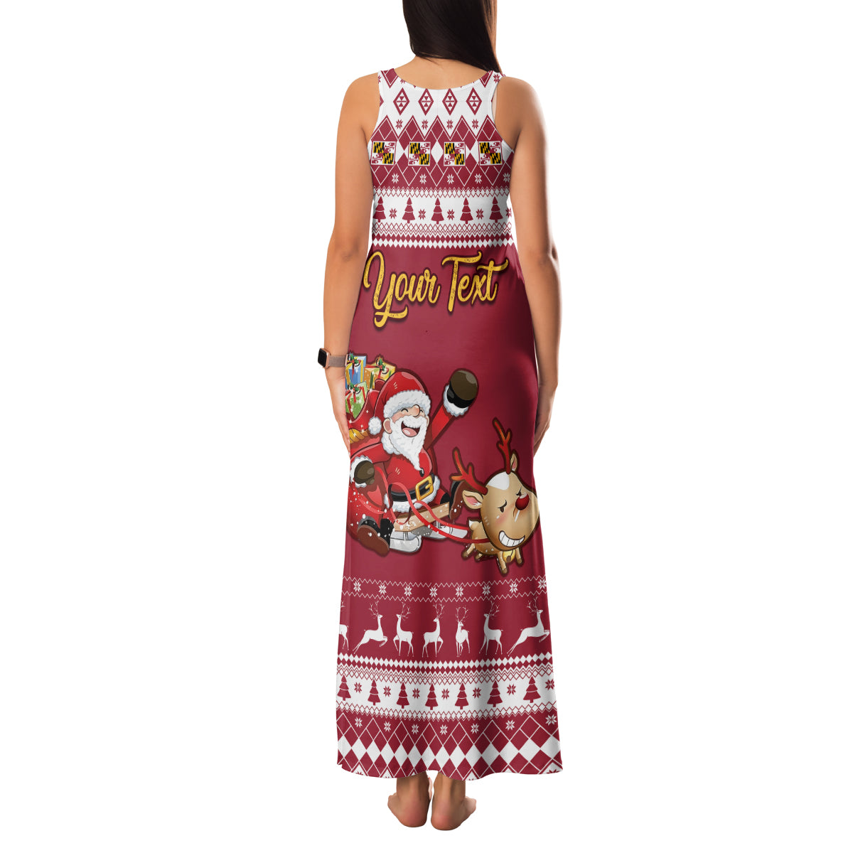 Custom Maryland Christmas Family Matching Tank Maxi Dress and Hawaiian Shirt Santa Claus Riding A Reindeer - Wonder Print Shop