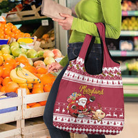 Custom Maryland Christmas Grocery Bag Santa Claus Riding A Reindeer