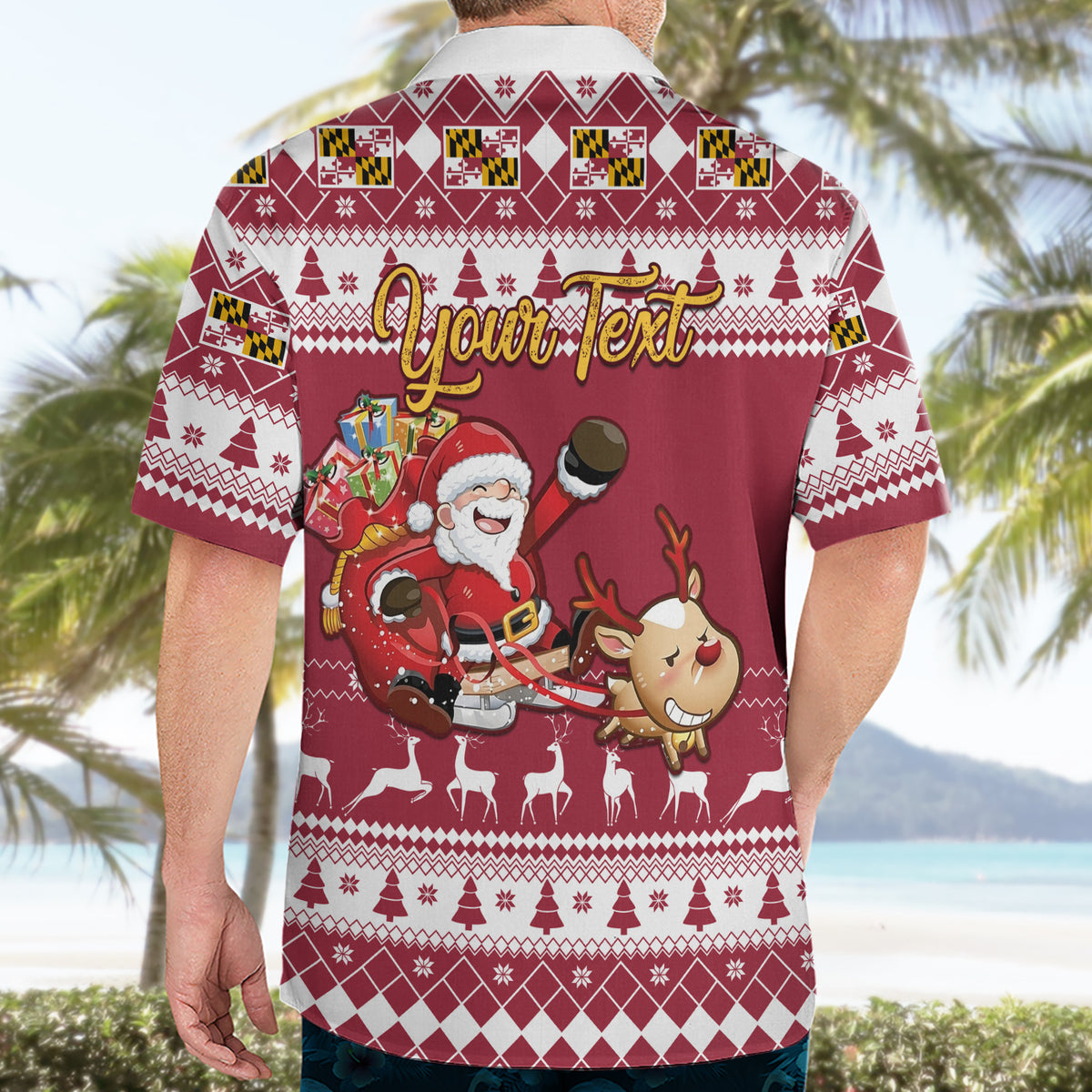 Custom Maryland Christmas Hawaiian Shirt Santa Claus Riding A Reindeer - Wonder Print Shop