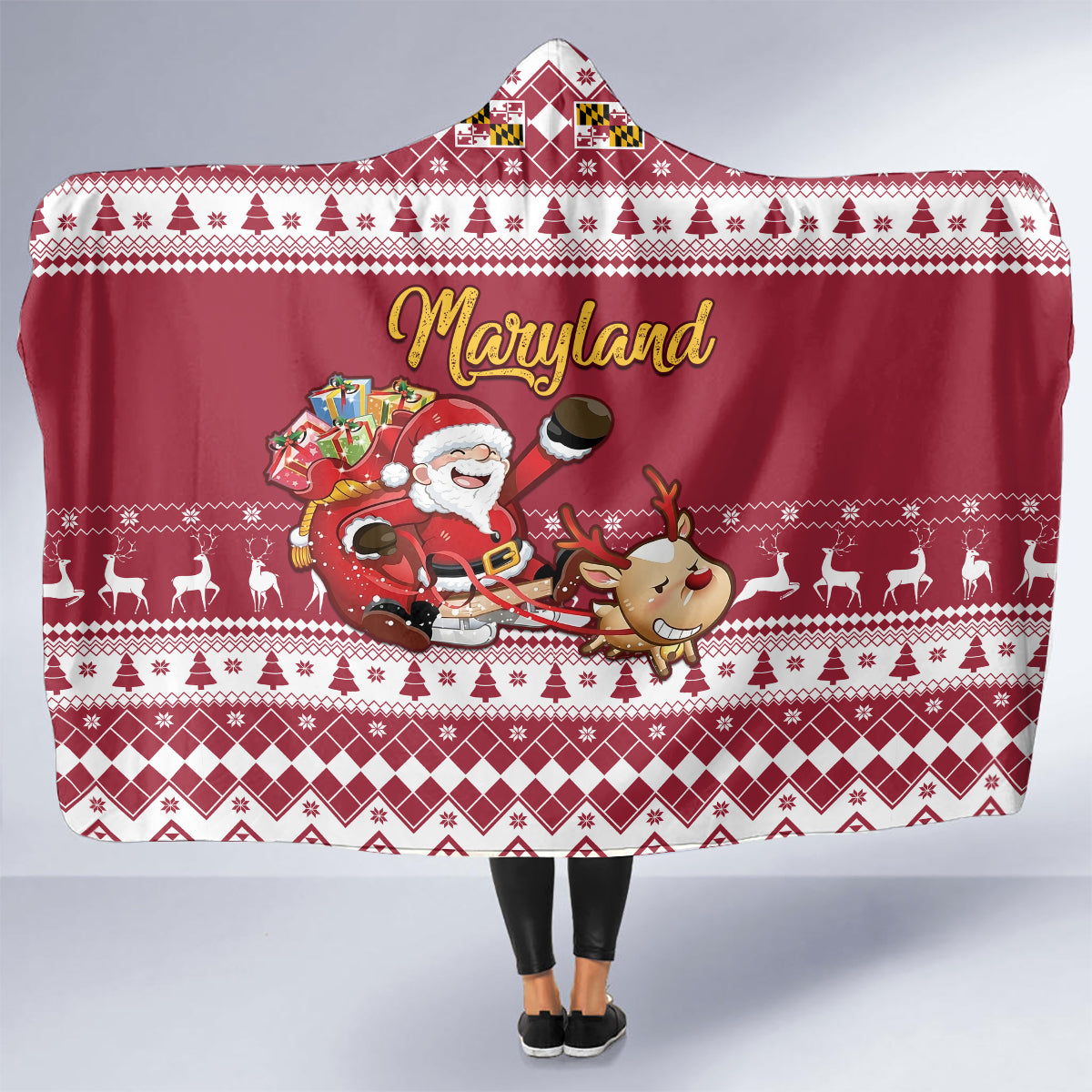 custom-maryland-christmas-hooded-blanket-santa-claus-riding-a-reindeer