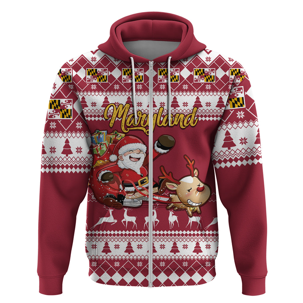 Custom Maryland Christmas Hoodie Santa Claus Riding A Reindeer - Wonder Print Shop
