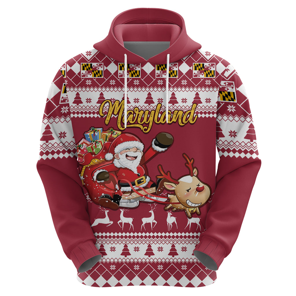 Custom Maryland Christmas Hoodie Santa Claus Riding A Reindeer - Wonder Print Shop