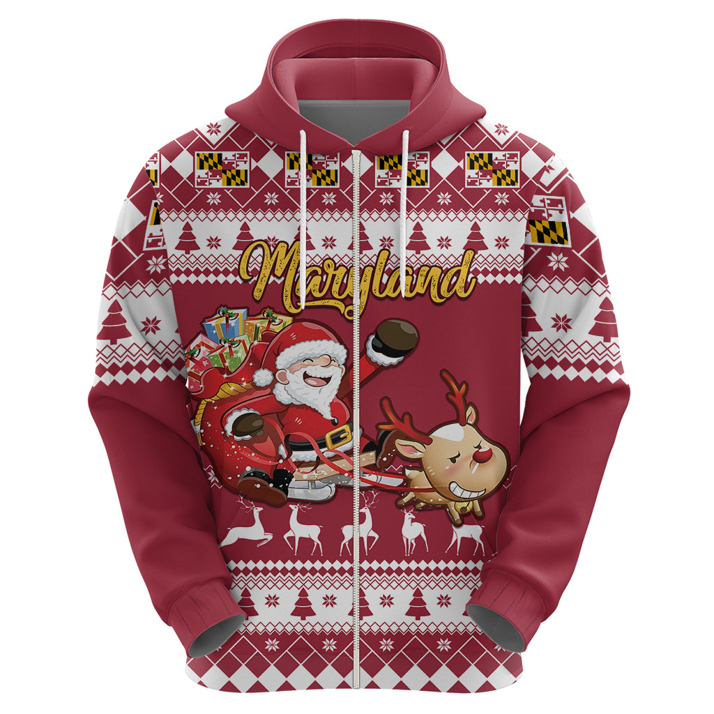 Custom Maryland Christmas Hoodie Santa Claus Riding A Reindeer - Wonder Print Shop