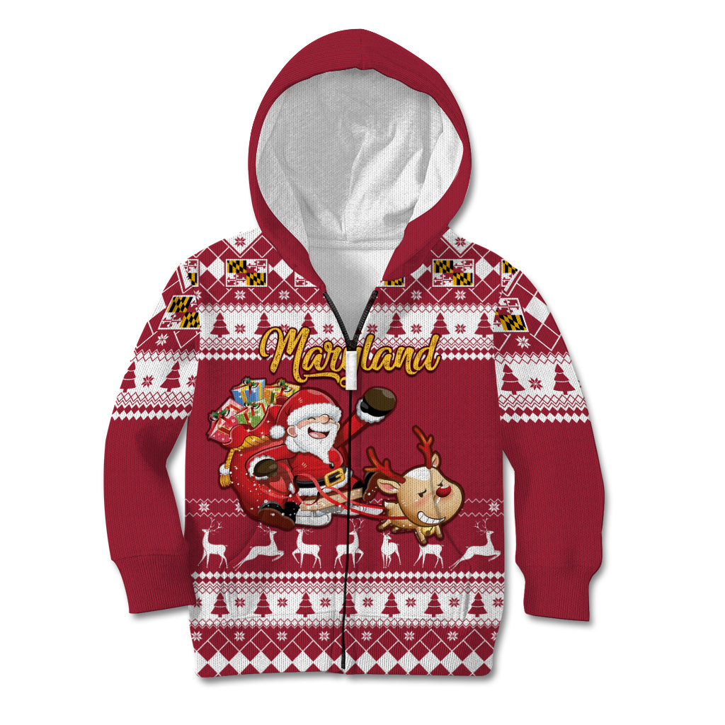 Custom Maryland Christmas Kid Hoodie Santa Claus Riding A Reindeer - Wonder Print Shop