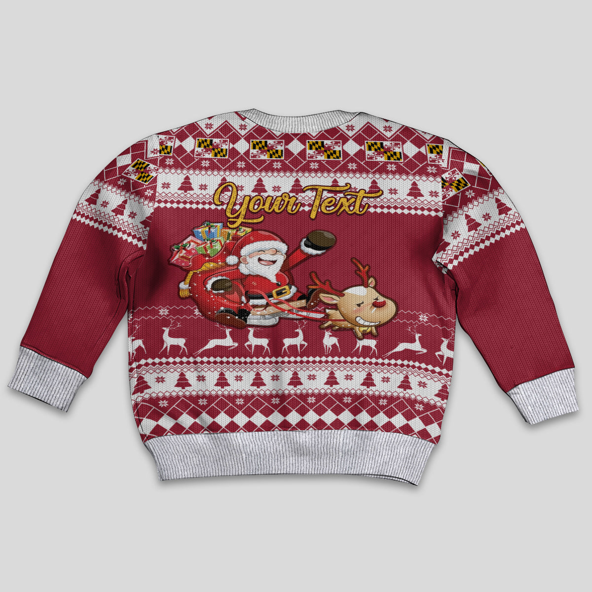 Custom Maryland Christmas Kid Ugly Christmas Sweater Santa Claus Riding A Reindeer - Wonder Print Shop