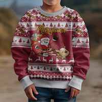 Custom Maryland Christmas Kid Ugly Christmas Sweater Santa Claus Riding A Reindeer - Wonder Print Shop
