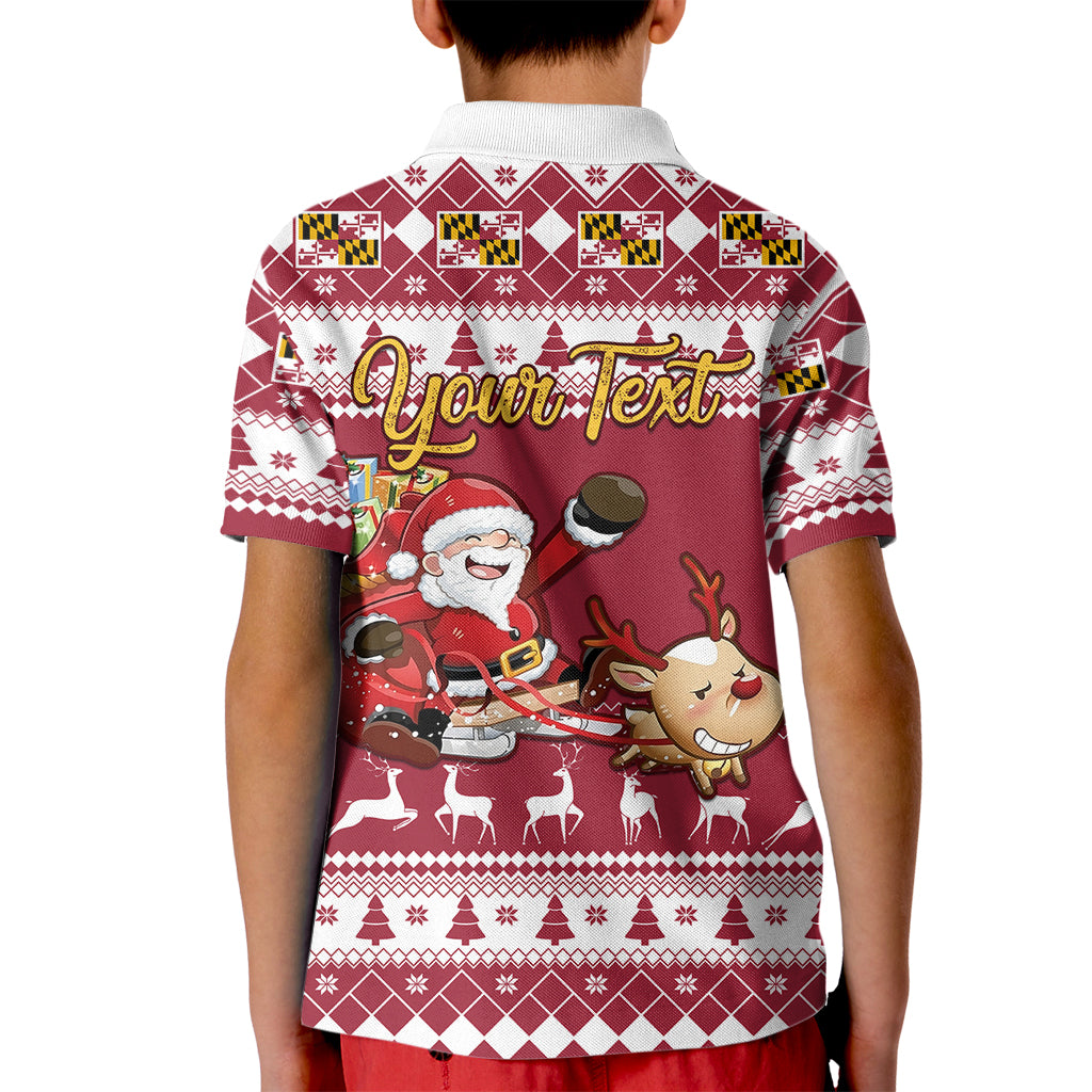 Custom Maryland Christmas Kid Polo Shirt Santa Claus Riding A Reindeer - Wonder Print Shop
