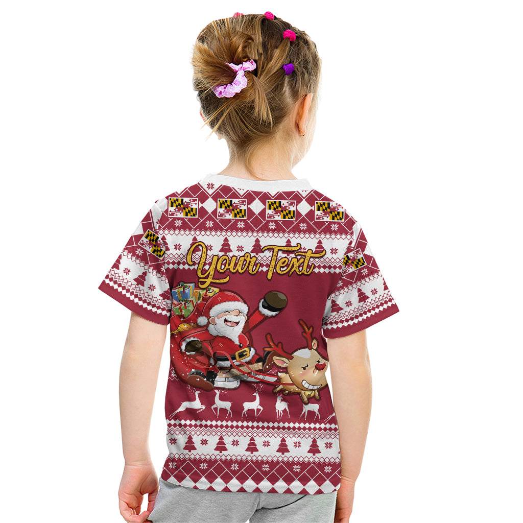 Custom Maryland Christmas Kid T Shirt Santa Claus Riding A Reindeer - Wonder Print Shop