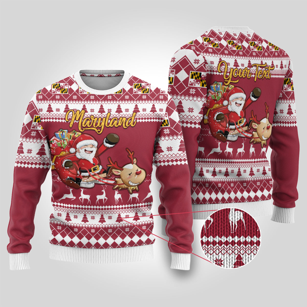 Custom Maryland Christmas Ugly Christmas Sweater Santa Claus Riding A Reindeer - Wonder Print Shop