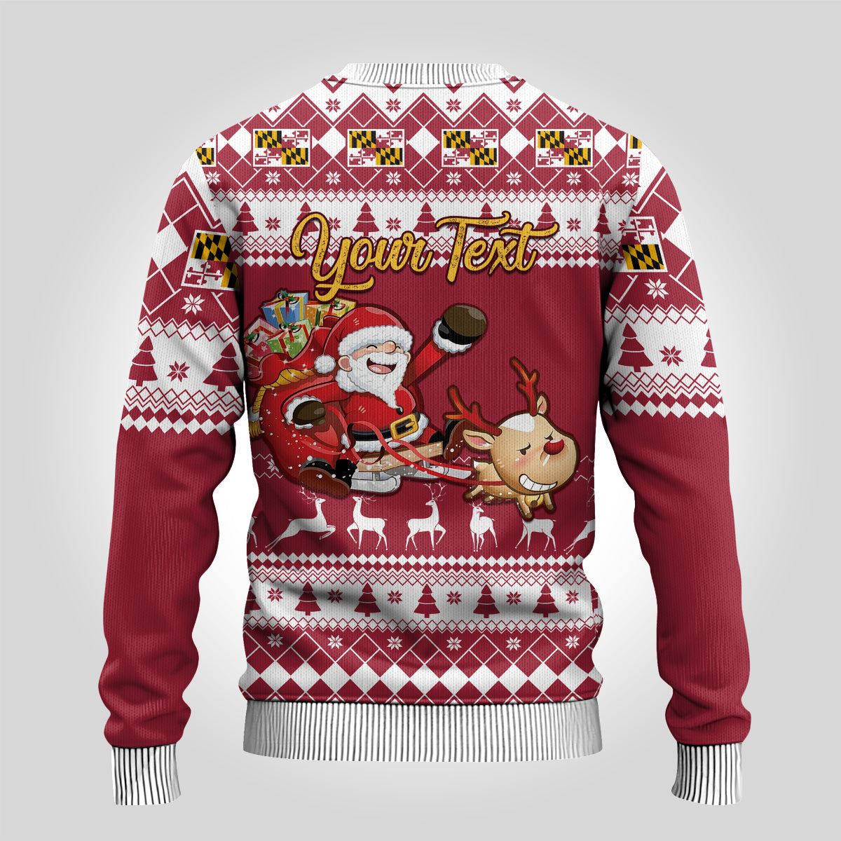 Custom Maryland Christmas Ugly Christmas Sweater Santa Claus Riding A Reindeer - Wonder Print Shop