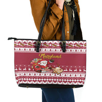 Custom Maryland Christmas Leather Tote Bag Santa Claus Riding A Reindeer - Wonder Print Shop