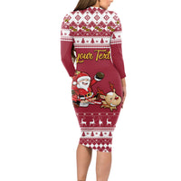 Custom Maryland Christmas Long Sleeve Bodycon Dress Santa Claus Riding A Reindeer - Wonder Print Shop