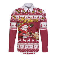 Custom Maryland Christmas Long Sleeve Button Shirt Santa Claus Riding A Reindeer - Wonder Print Shop