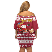Custom Maryland Christmas Off Shoulder Short Dress Santa Claus Riding A Reindeer - Wonder Print Shop