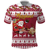 Custom Maryland Christmas Polo Shirt Santa Claus Riding A Reindeer - Wonder Print Shop