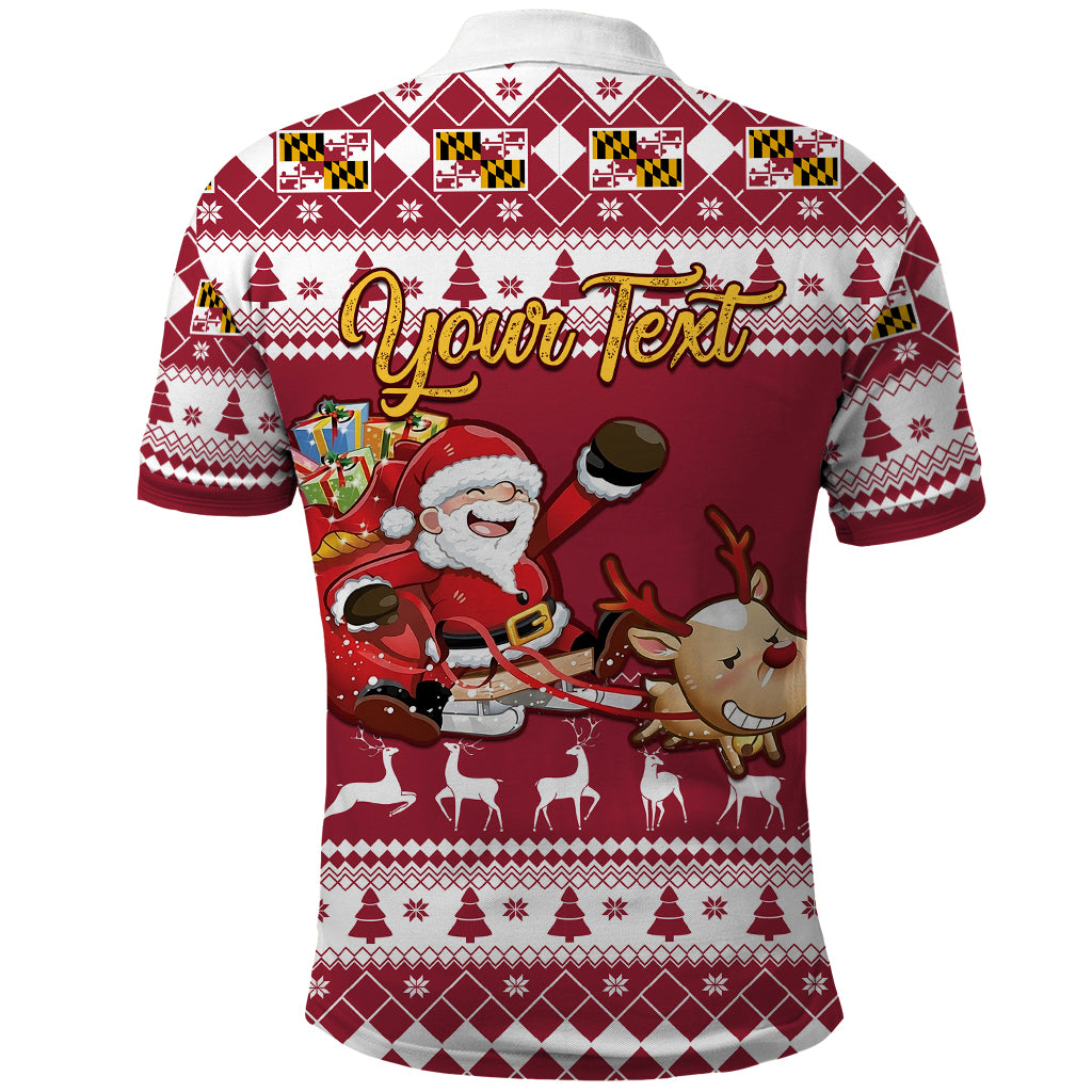 Custom Maryland Christmas Polo Shirt Santa Claus Riding A Reindeer - Wonder Print Shop