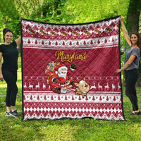 Custom Maryland Christmas Quilt Santa Claus Riding A Reindeer - Wonder Print Shop