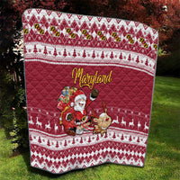 Custom Maryland Christmas Quilt Santa Claus Riding A Reindeer - Wonder Print Shop