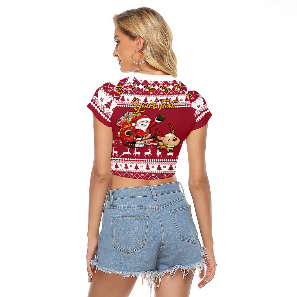 Custom Maryland Christmas Raglan Cropped T Shirt Santa Claus Riding A Reindeer - Wonder Print Shop