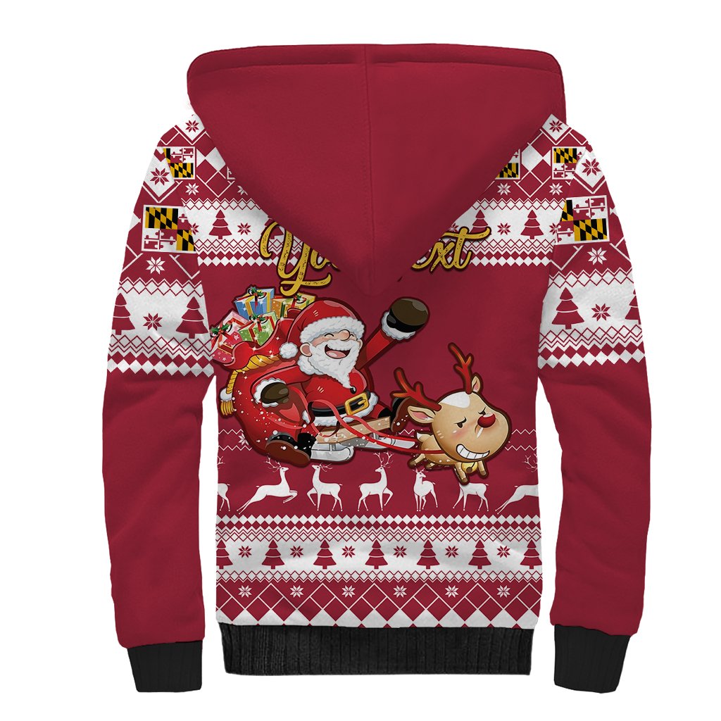 Custom Maryland Christmas Sherpa Hoodie Santa Claus Riding A Reindeer - Wonder Print Shop