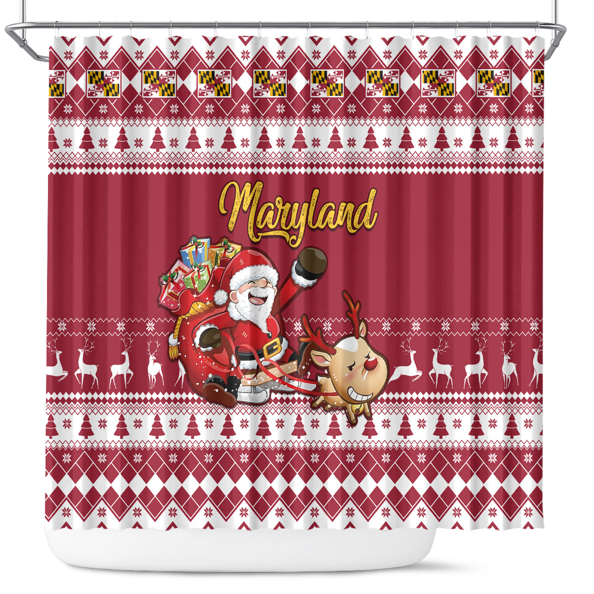 custom-maryland-christmas-shower-curtain-santa-claus-riding-a-reindeer