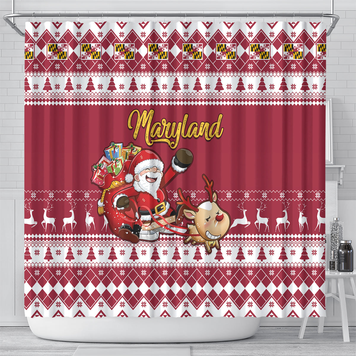 custom-maryland-christmas-shower-curtain-santa-claus-riding-a-reindeer