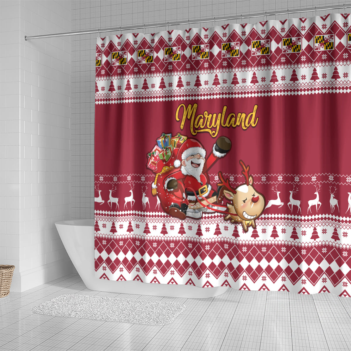 custom-maryland-christmas-shower-curtain-santa-claus-riding-a-reindeer
