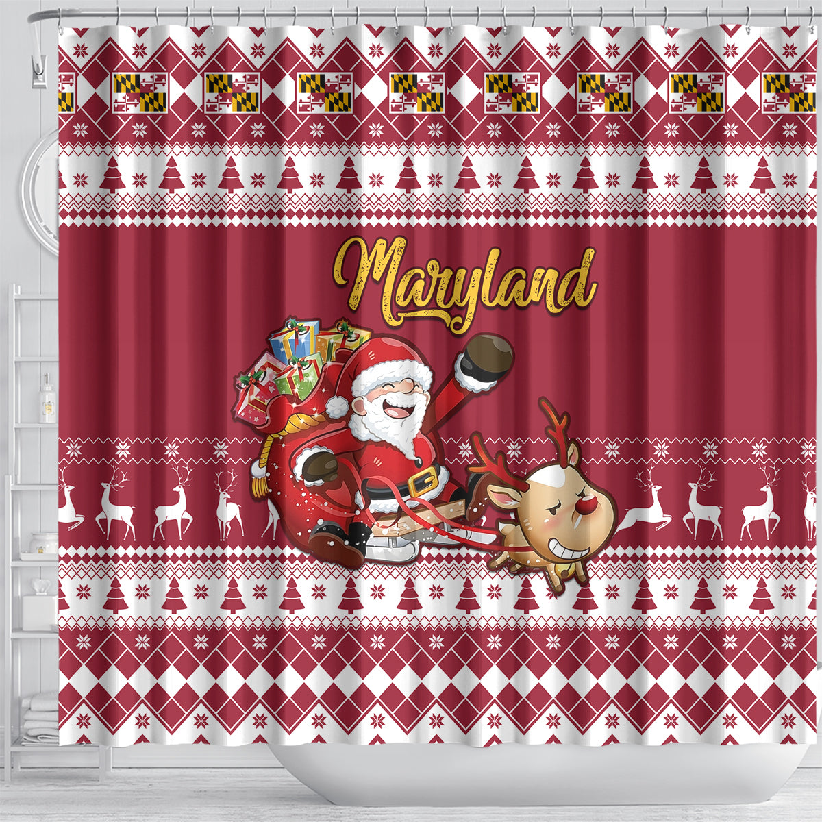 custom-maryland-christmas-shower-curtain-santa-claus-riding-a-reindeer