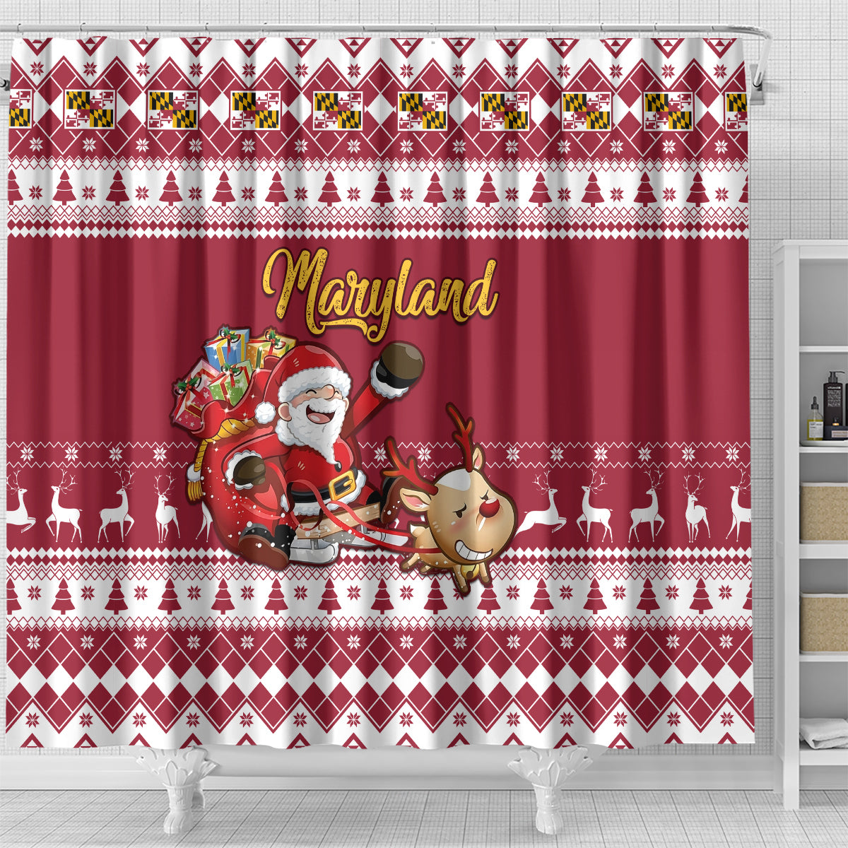 custom-maryland-christmas-shower-curtain-santa-claus-riding-a-reindeer