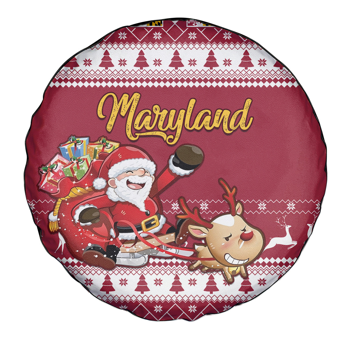 Custom Maryland Christmas Spare Tire Cover Santa Claus Riding A Reindeer - Wonder Print Shop