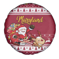 Custom Maryland Christmas Spare Tire Cover Santa Claus Riding A Reindeer - Wonder Print Shop