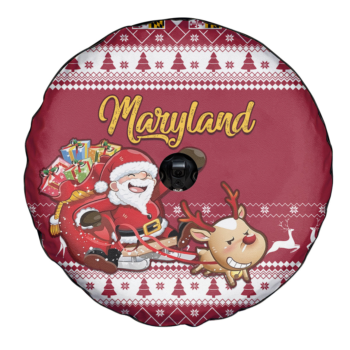 Custom Maryland Christmas Spare Tire Cover Santa Claus Riding A Reindeer - Wonder Print Shop