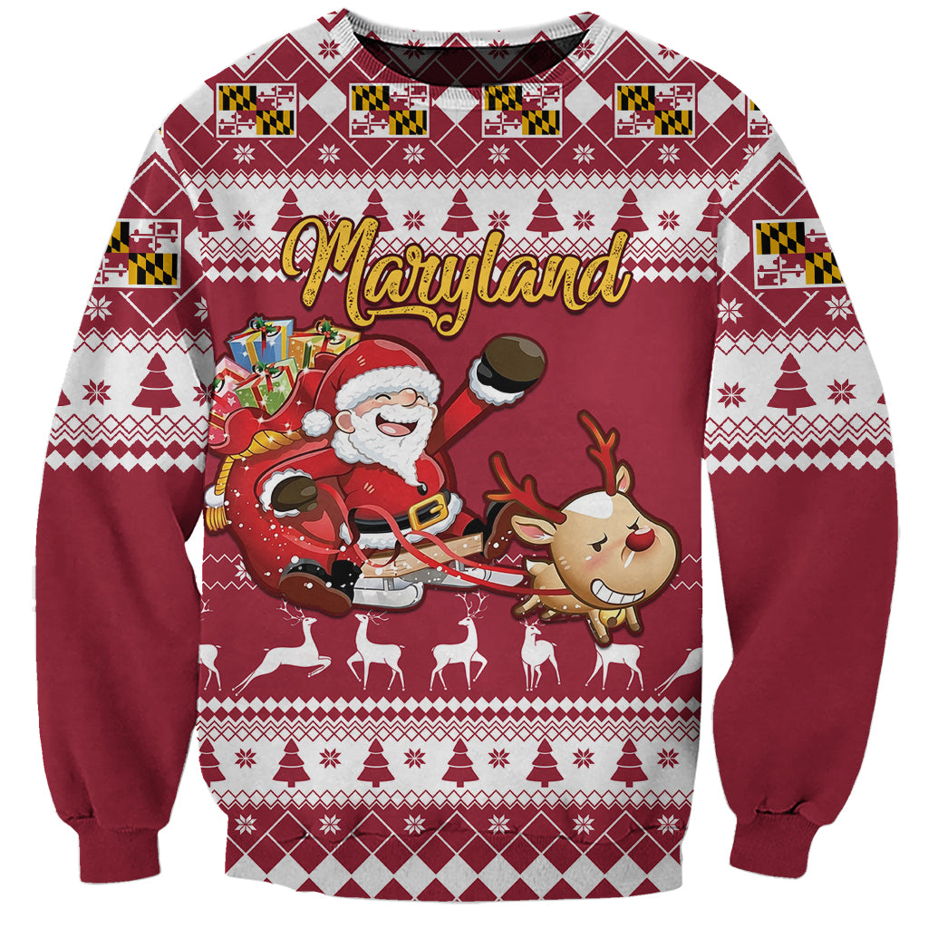 Custom Maryland Christmas Sweatshirt Santa Claus Riding A Reindeer - Wonder Print Shop