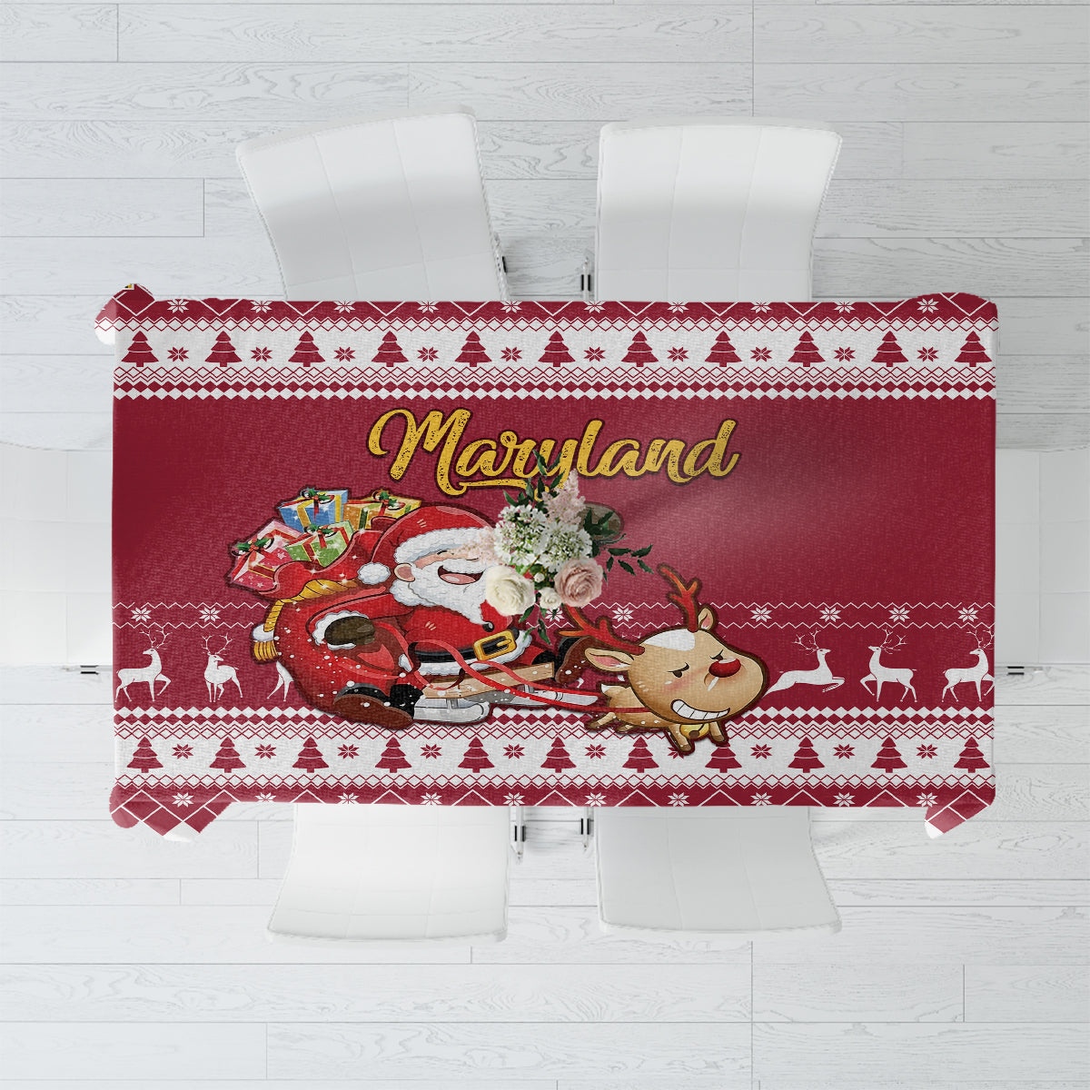 Custom Maryland Christmas Tablecloth Santa Claus Riding A Reindeer - Wonder Print Shop