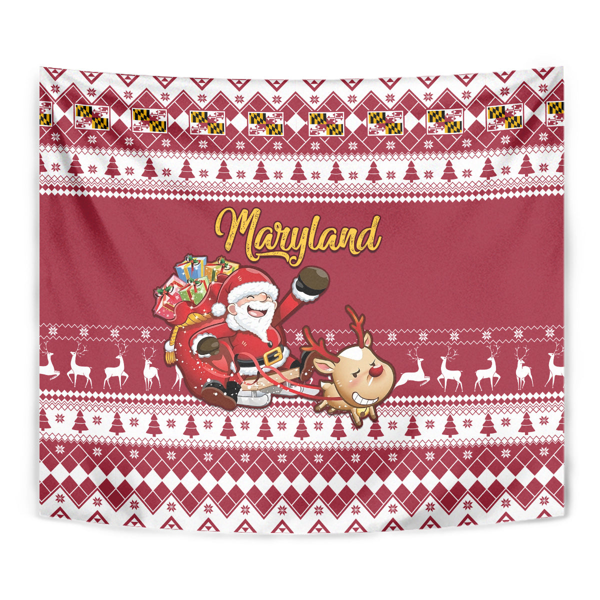 Custom Maryland Christmas Tapestry Santa Claus Riding A Reindeer - Wonder Print Shop